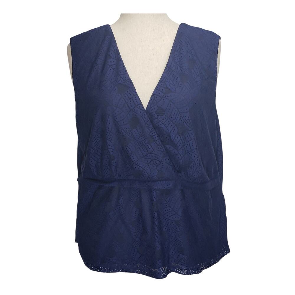 Briggs NY 3X Navy Blue Lace Surplice Tank Top Boho Romantic Dressy Blouse
